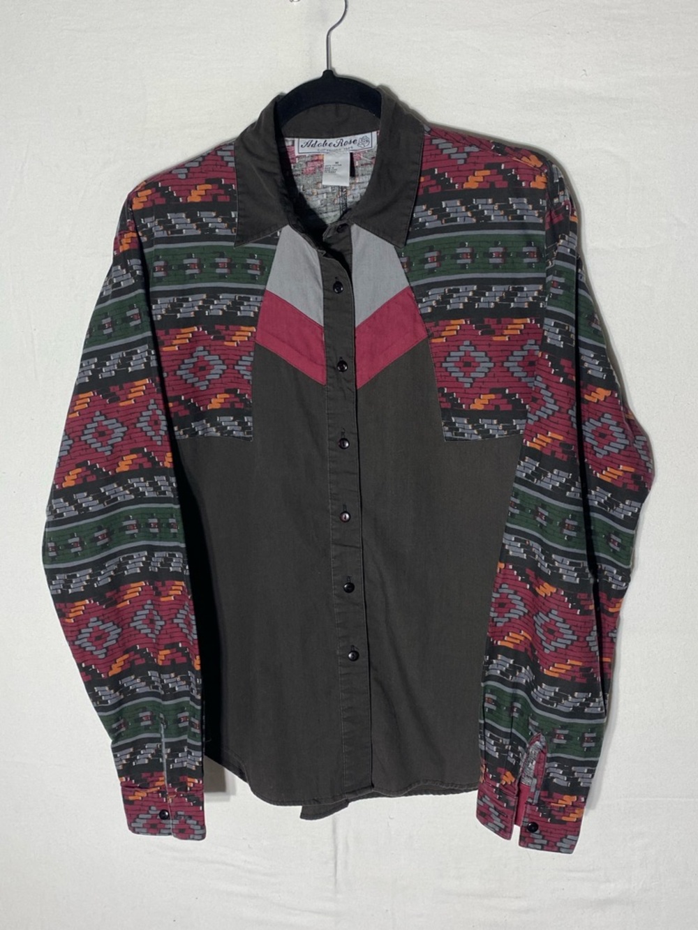 Vintage 90s Adobe Rose Brown Burgundy Western Southwestern Button Up Shirt M